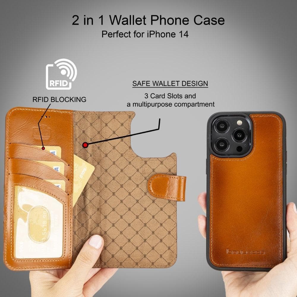 Magic iPhone 14 Pro Max Darker Color Leather Detachable Wallet Case