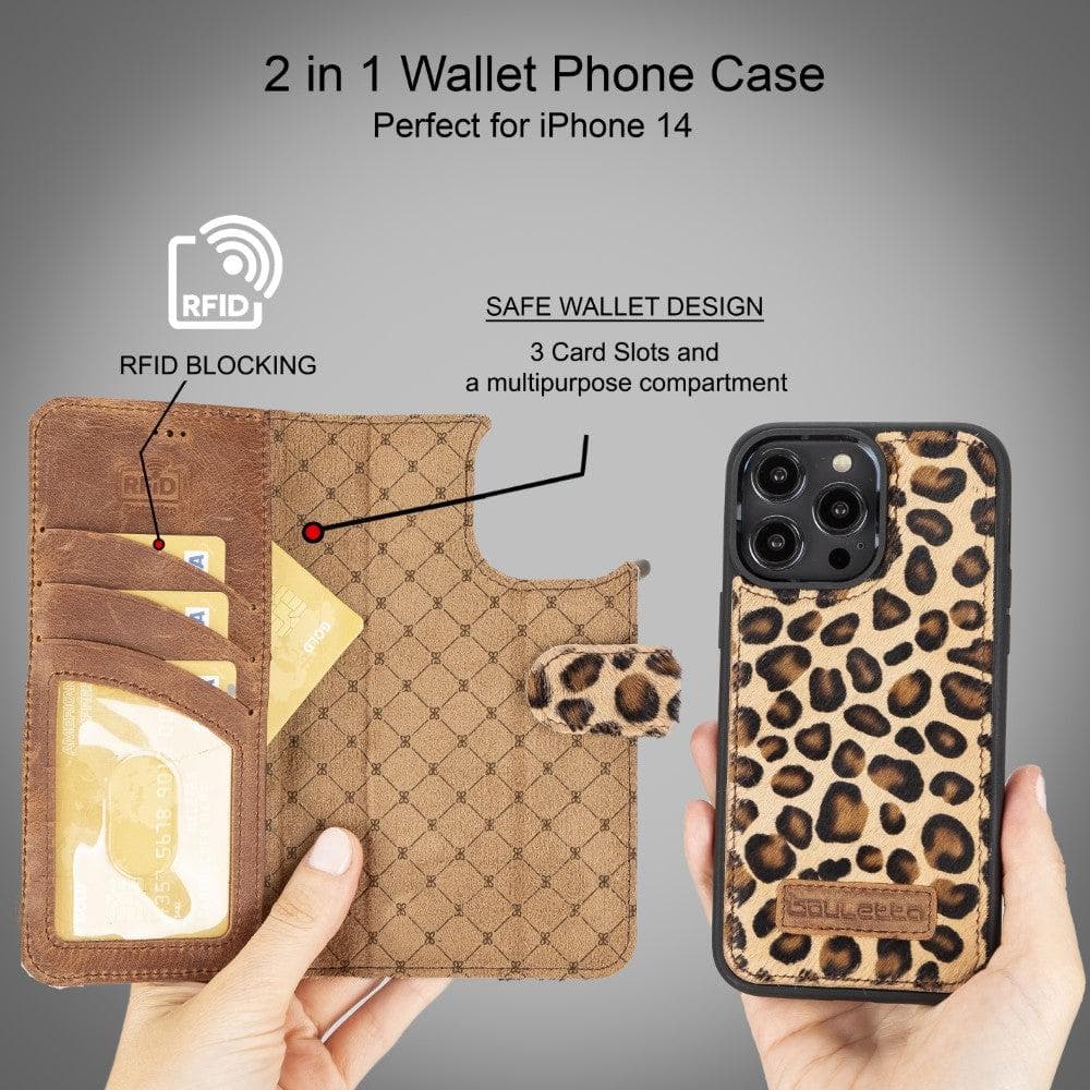 Magic iPhone 14 Pro Max Darker Color Leather Detachable Wallet Case