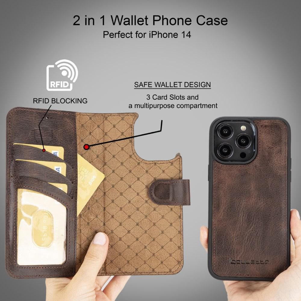 Magic iPhone 14 Pro Max Darker Color Leather Detachable Wallet Case