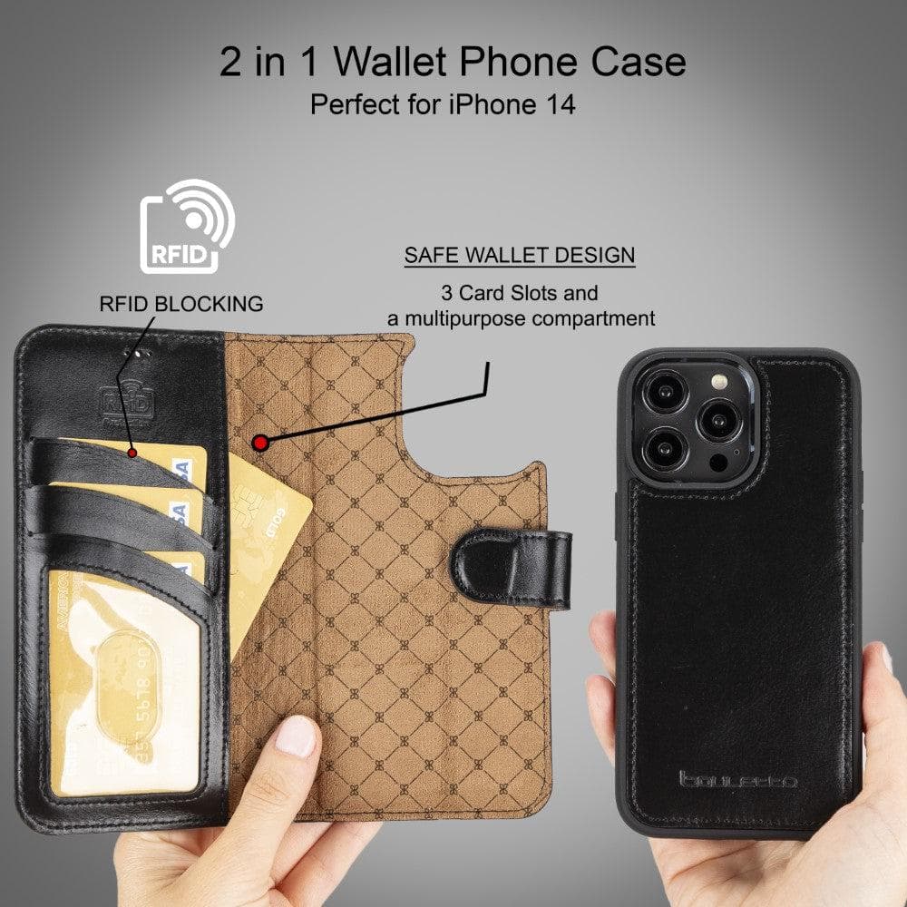 Magic iPhone 14 Pro Max Darker Color Leather Detachable Wallet Case