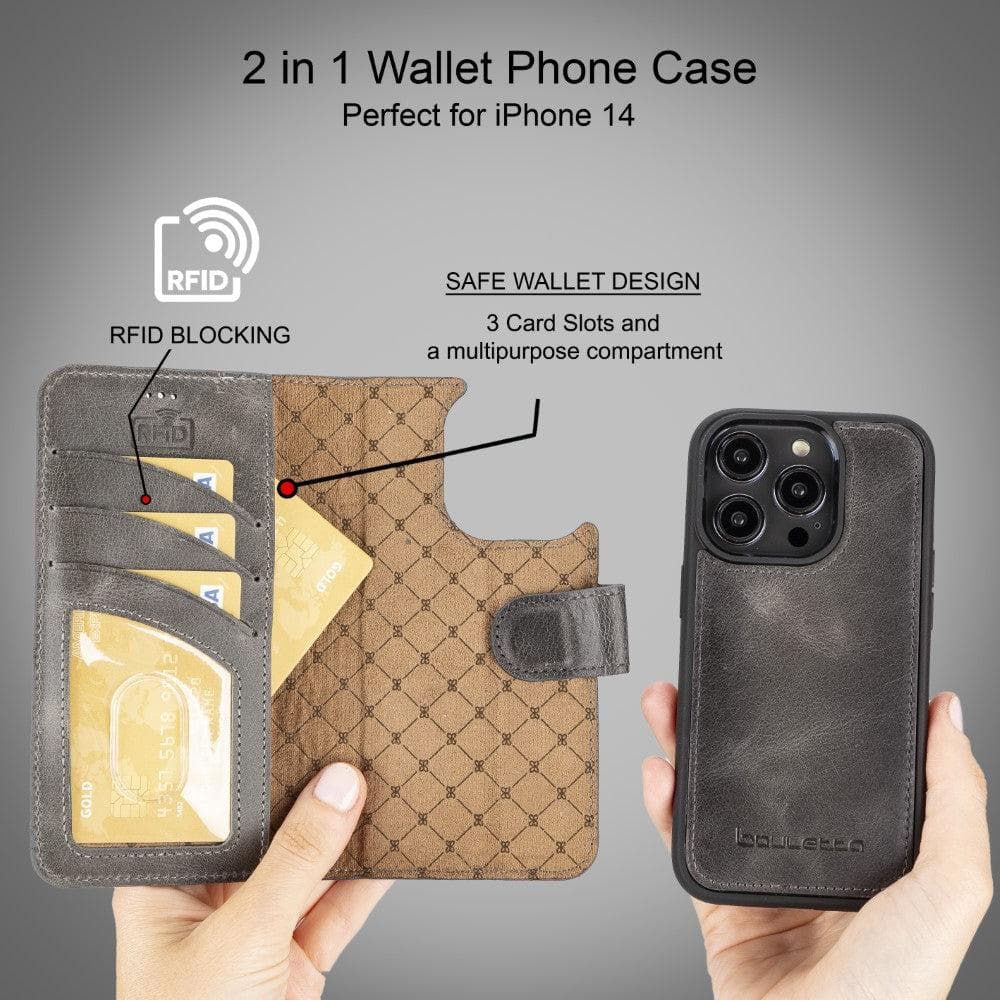Magic iPhone 14 Pro Max Darker Color Leather Detachable Wallet Case