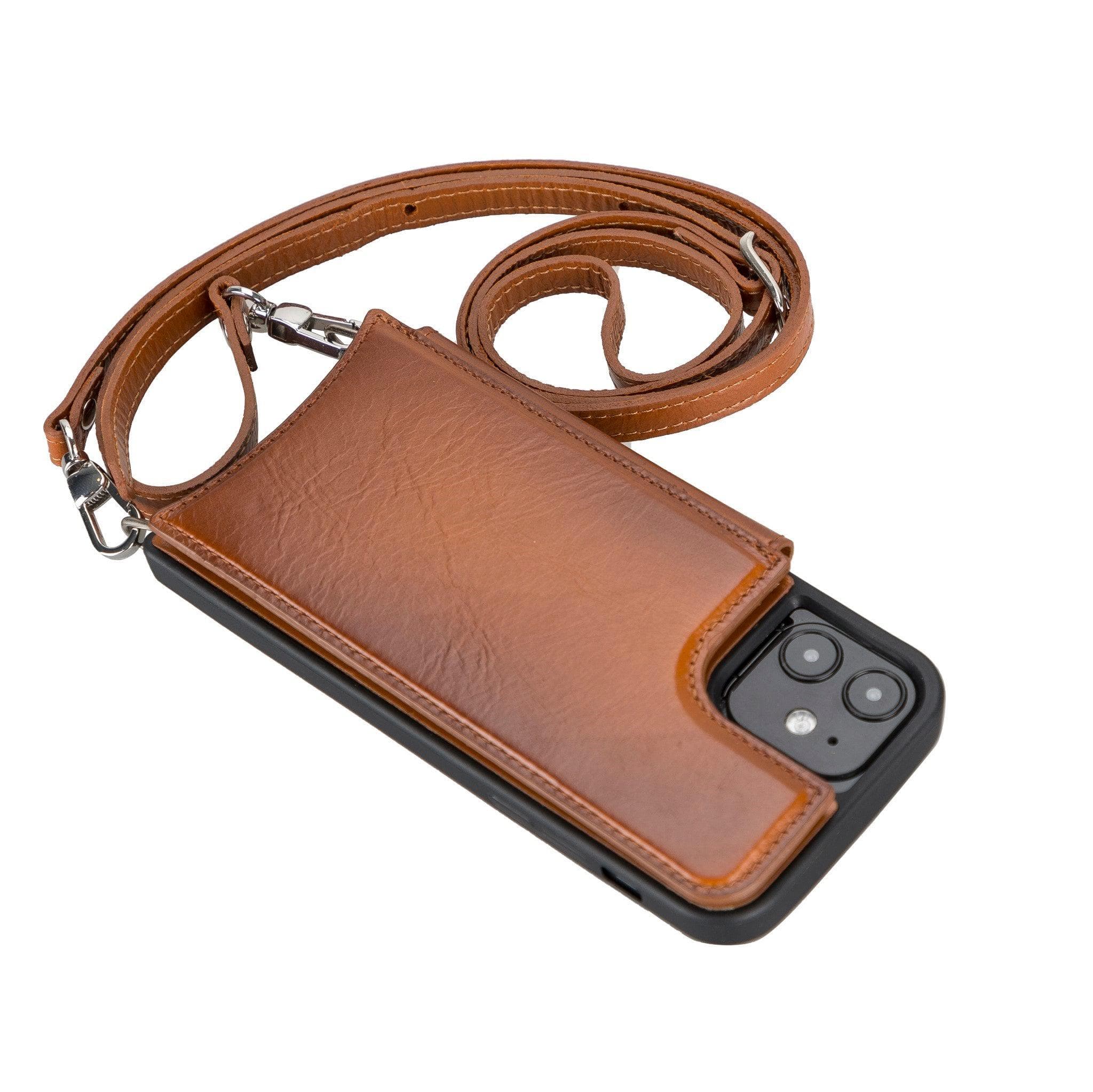 Saff iPhone 12 / 12 Pro Leather Case with Shoulder Strap