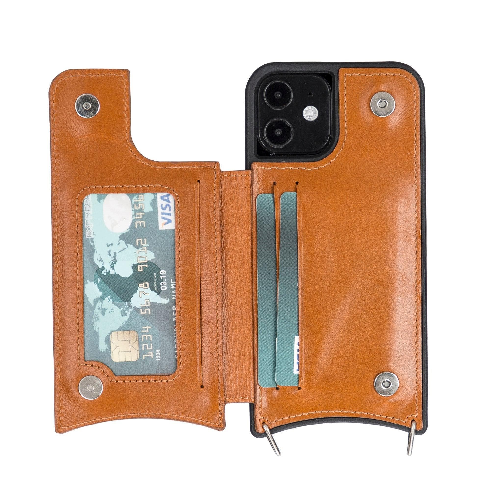 Saff iPhone 12 / 12 Pro Leather Case with Shoulder Strap
