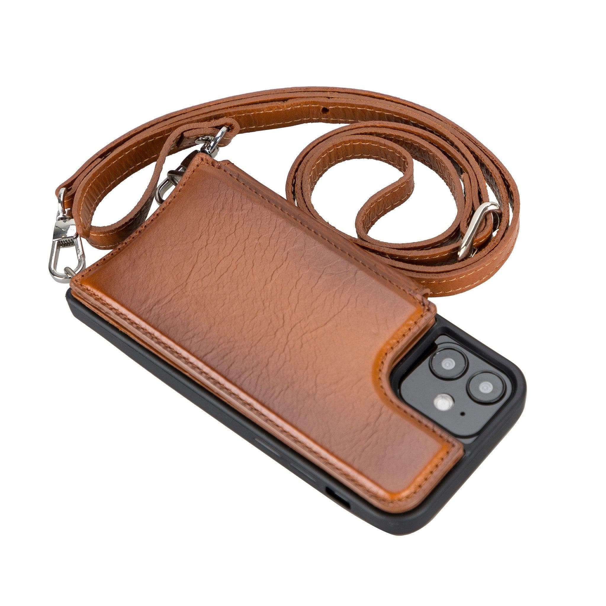 Saff iPhone 12 Mini Leather Case with Shoulder Strap