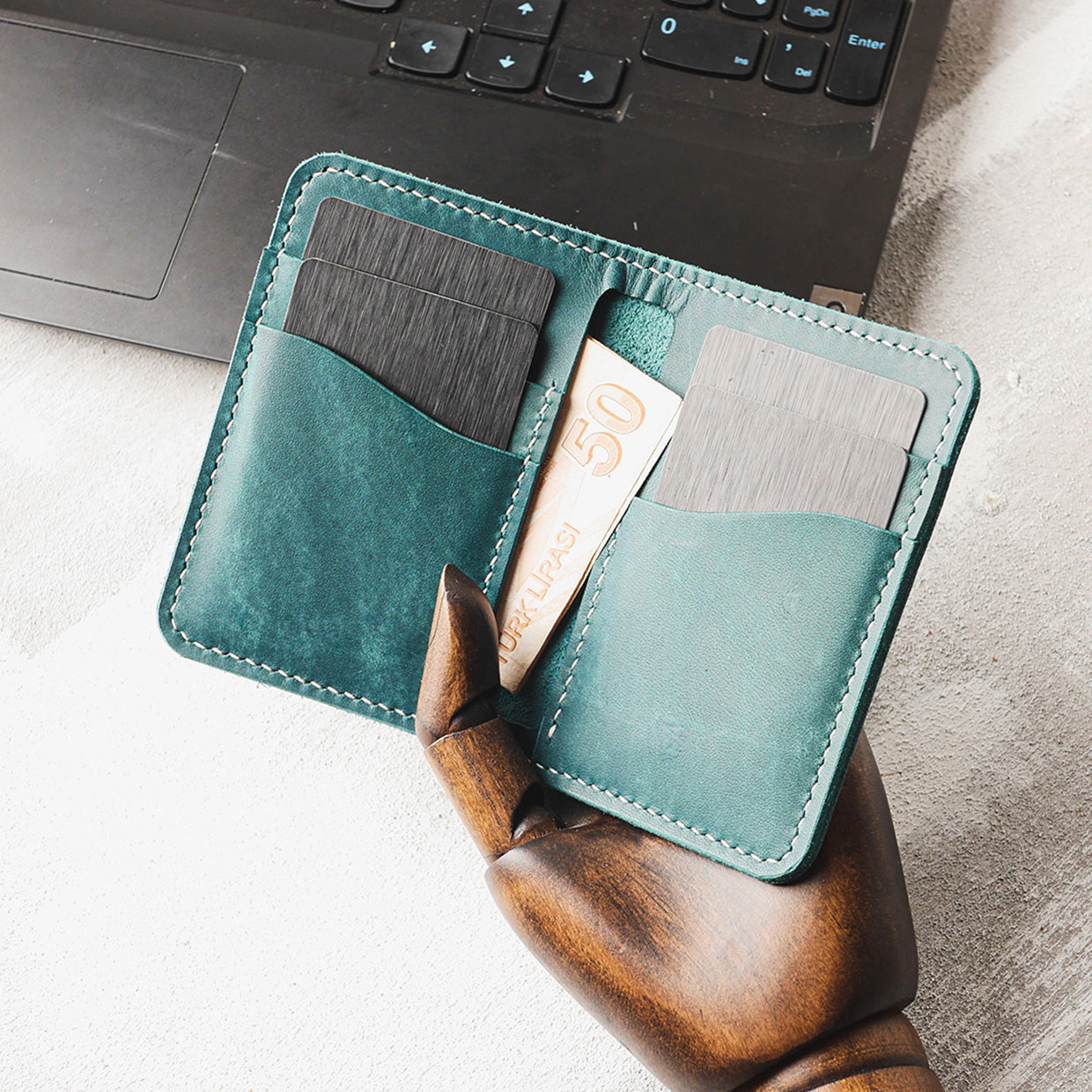 Leather Wallet - Zaun Ocean Green - Unique Ideas
